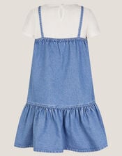 Floral Denim Dress and T-Shirt Set, Blue (BLUE), large
