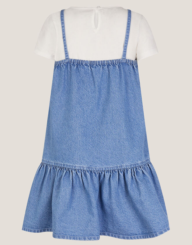 Floral Denim Dress and T-Shirt Set, Blue (BLUE), large