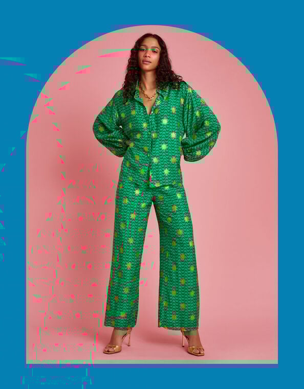 Sundress Joe Wavy Sun Embroidered Trousers, Green (GREEN), large