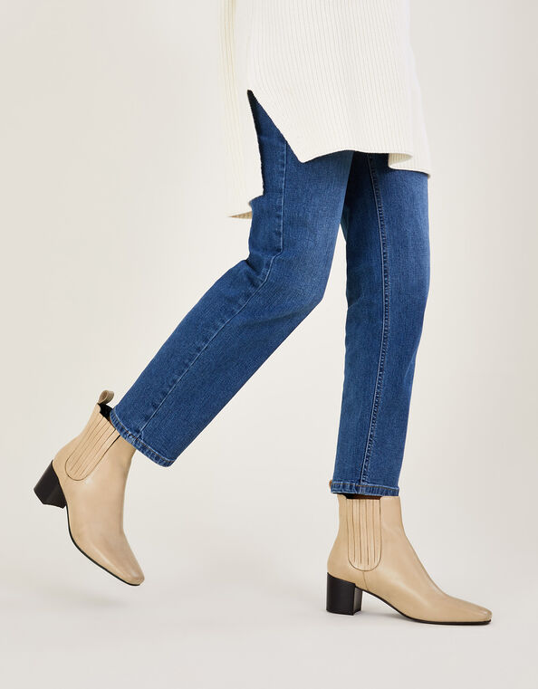 Square Toe Leather Chelsea Boots, White (WHITE), large