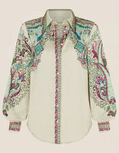 Phoebe Satin Print Shirt, Ivory (IVORY), large