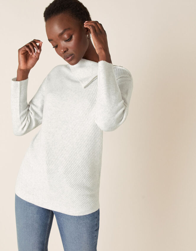 Zip Neck Knit Jumper, Grey (GREY), large