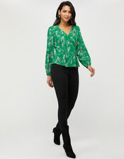Jean Floral Fitted Blouse in Sustainable Viscose and LENZING™ ECOVERO™, Green (GREEN), large