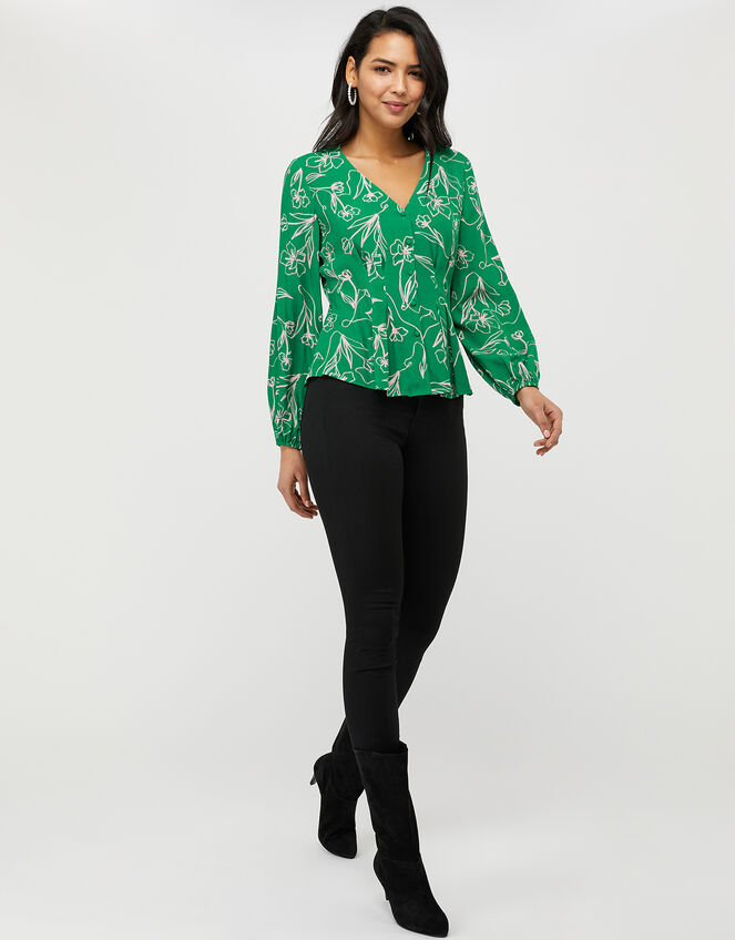 Jean Floral Fitted Blouse in Sustainable Viscose and LENZING™ ECOVERO™, Green (GREEN), large