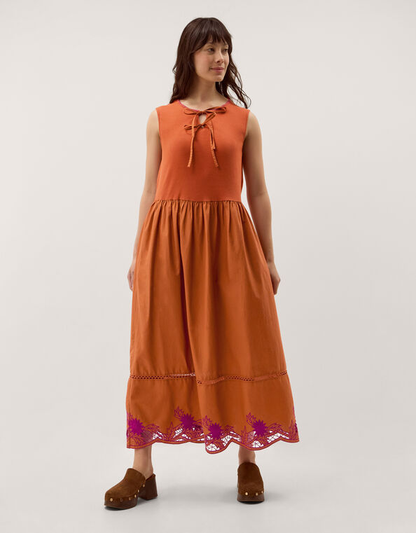 Fiona Sleeveless Floral Embroidered Maxi Dress, Orange (RUST), large