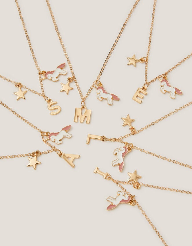 Initial Unicorn Charm Necklace, Pink (PINK), large
