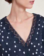 Mackie Spot Linen Top, Blue (NAVY), large