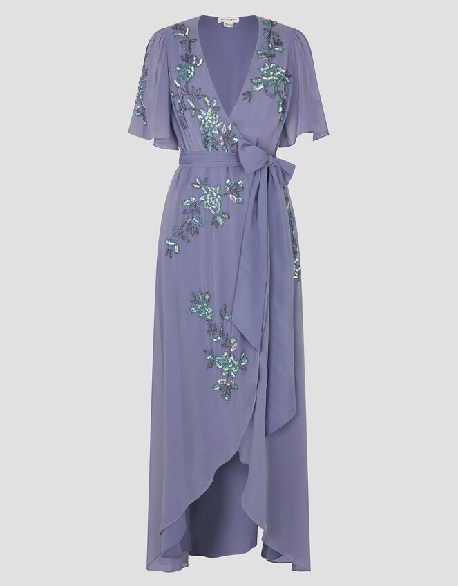 Sarah Floral Embellished Maxi Wrap Dress, MID BLUE, large