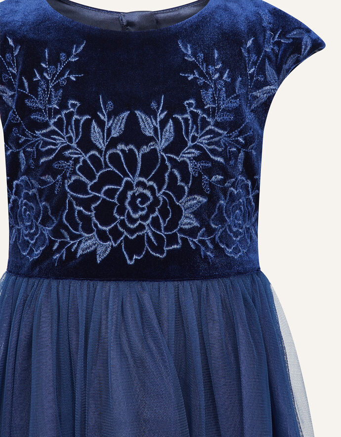 Odette Velvet Embroidered Dress Blue