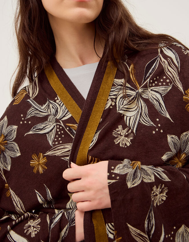 Esther Floral Linen Blend Jacket Brown