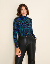 Cora Printed Jersey Top, Teal (TEAL), large