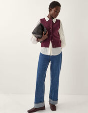 Brooke Button Knitted Vest, Red (BURGUNDY), large