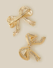 2-Pack Embellished Bow Hair Clips, Gold (GOLD), large