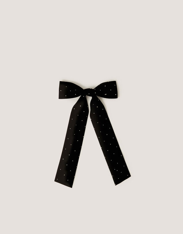 Velvet Rhinestone Bow Hair Clip, Black (BLACK), large
