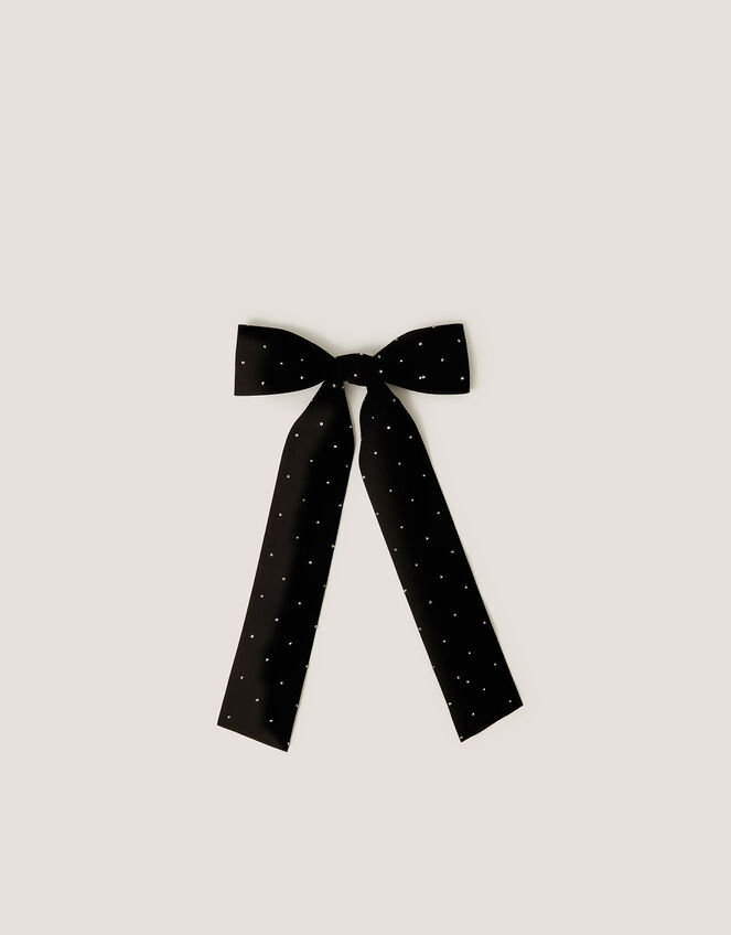 Velvet Rhinestone Bow Hair Clip, Black (BLACK), large