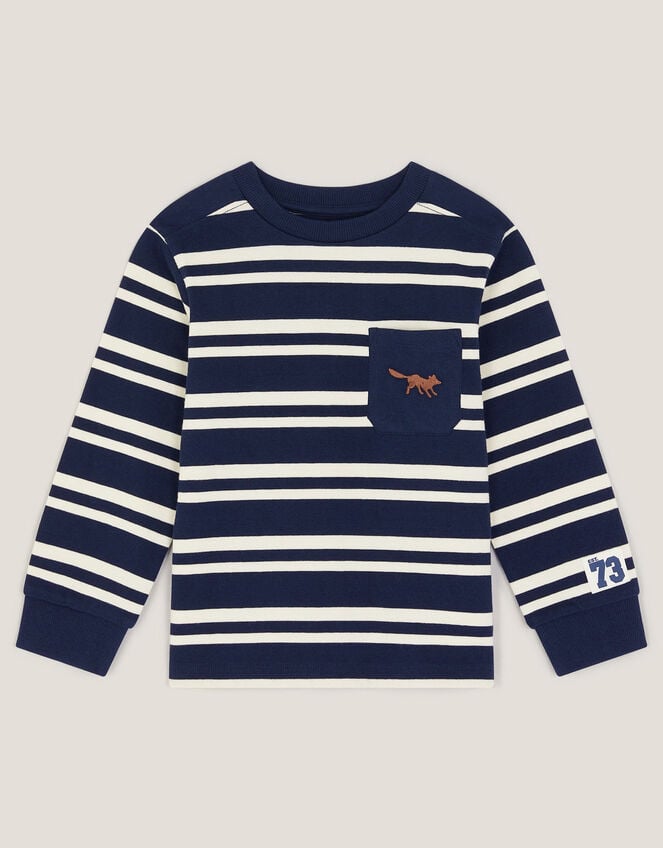 Fox Stripe Long Sleeve Top, Blue (BLUE), large