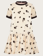 Floral Print Organza Dress, Black (BLACK), large