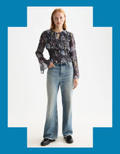 Scotch & Soda Print Smocked Waist Top, Blue (NAVY), large