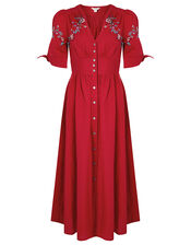 Dolly Floral Embroidered Midi Dress, Red (RED), large