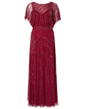 Florence Embellished Flutter Sleeve Maxi Dress, Red (RED), large