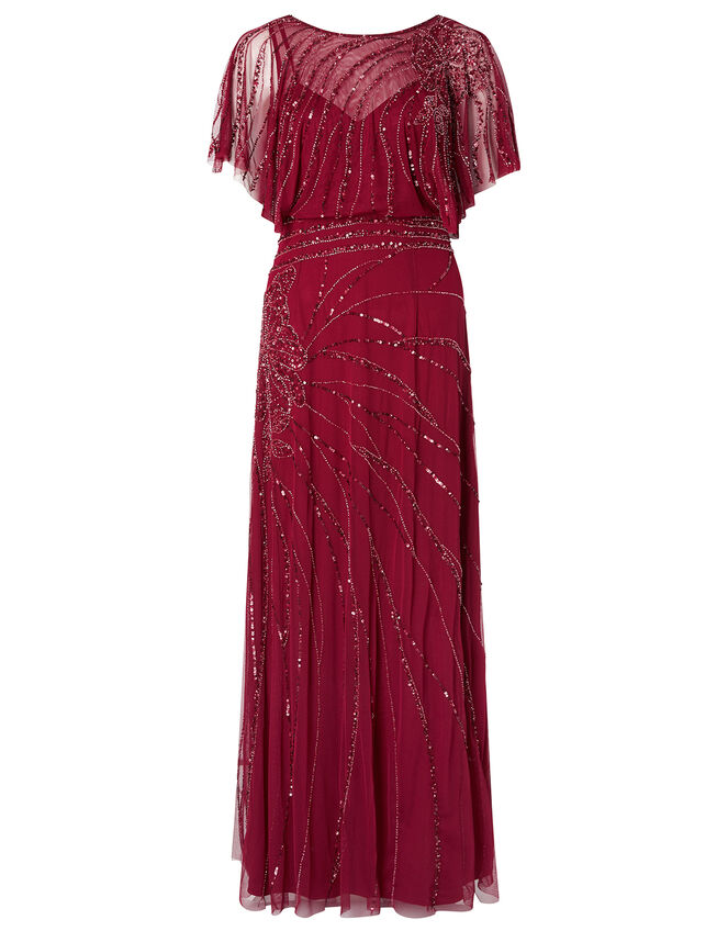 Florence Embellished Flutter Sleeve Maxi Dress, Red (RED), large