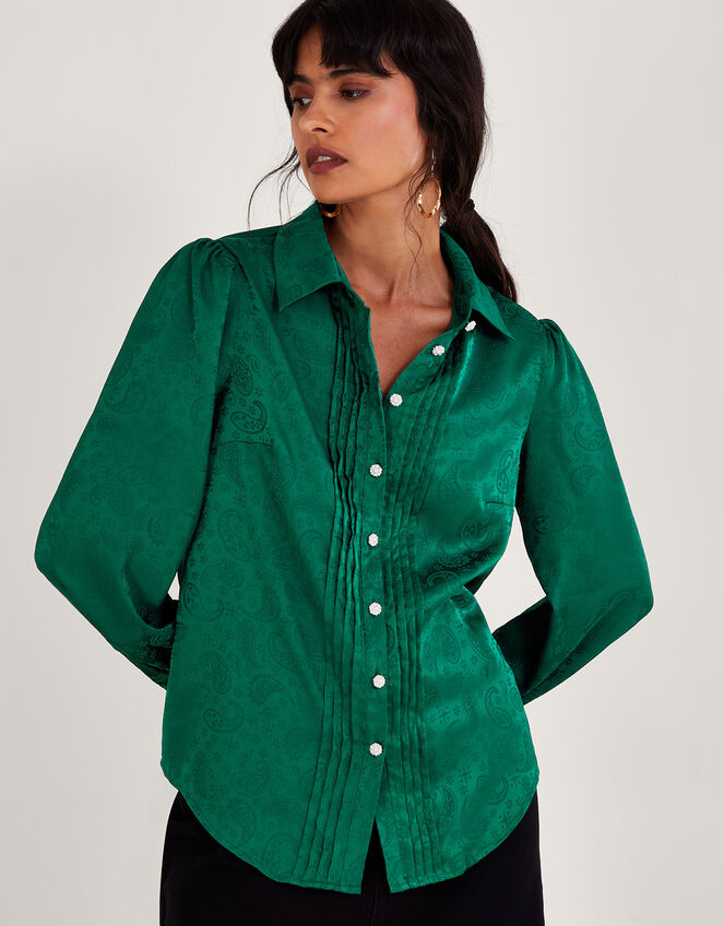Sophia Satin Print Blouse Green | Tops & T-shirts | Monsoon UK.