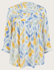 Myla Print Pintuck Blouse, Ivory (IVORY), large
