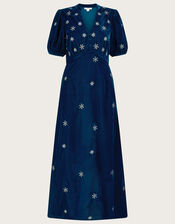 Patrice Velvet Embroidered Tea Dress, Blue (COBALT), large