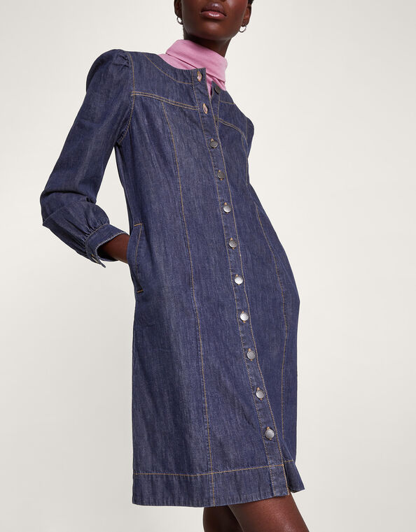 Denim Button Through Shirt Dress in Sustainable Cotton, Blue (INDIGO), large