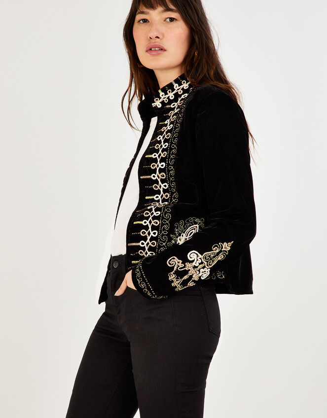 Meredith Military Embroidered Jacket, Black (BLACK), large