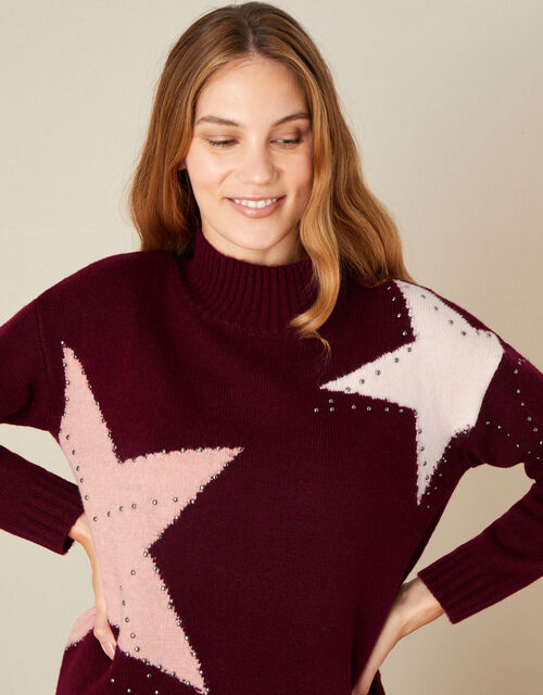 Stacy Star Knit Jumper, Red (BERRY), large