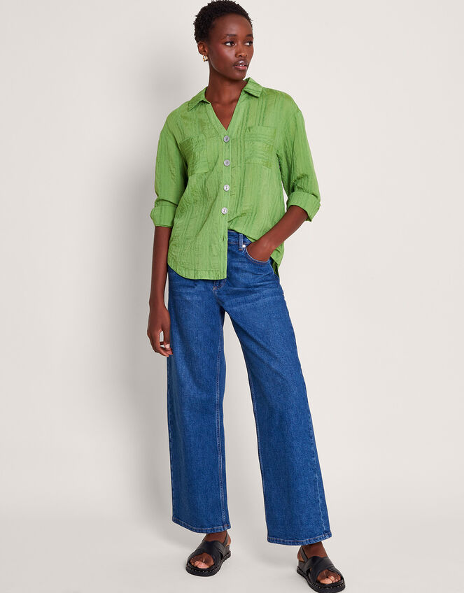 Sofia Long Sleeve Textured Shirt, Green (GREEN), large