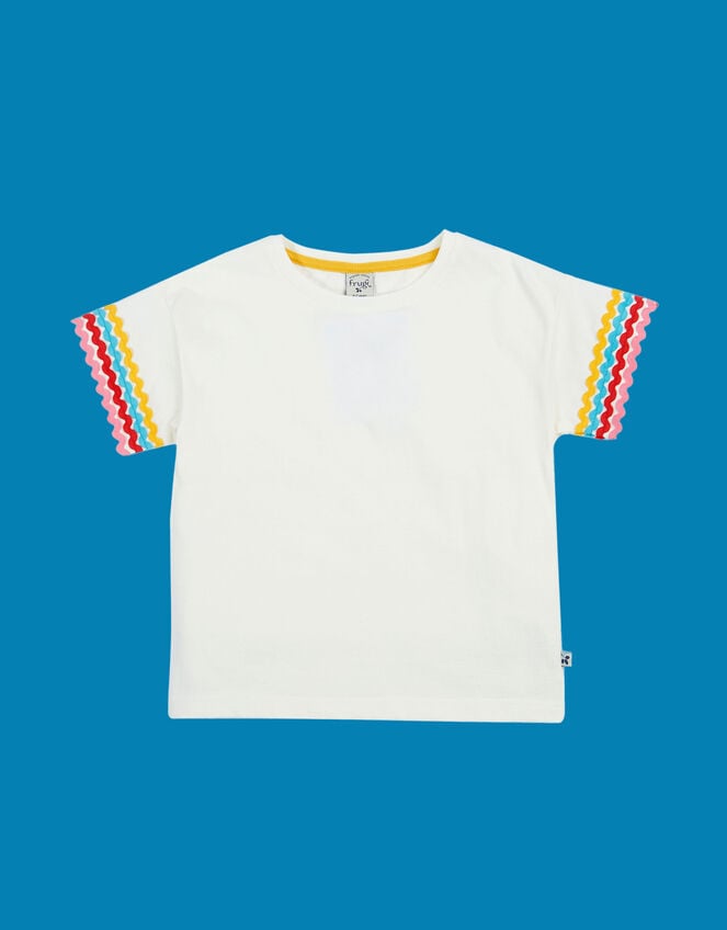 Frugi Ric Rac Trim T-Shirt, White (WHITE), large