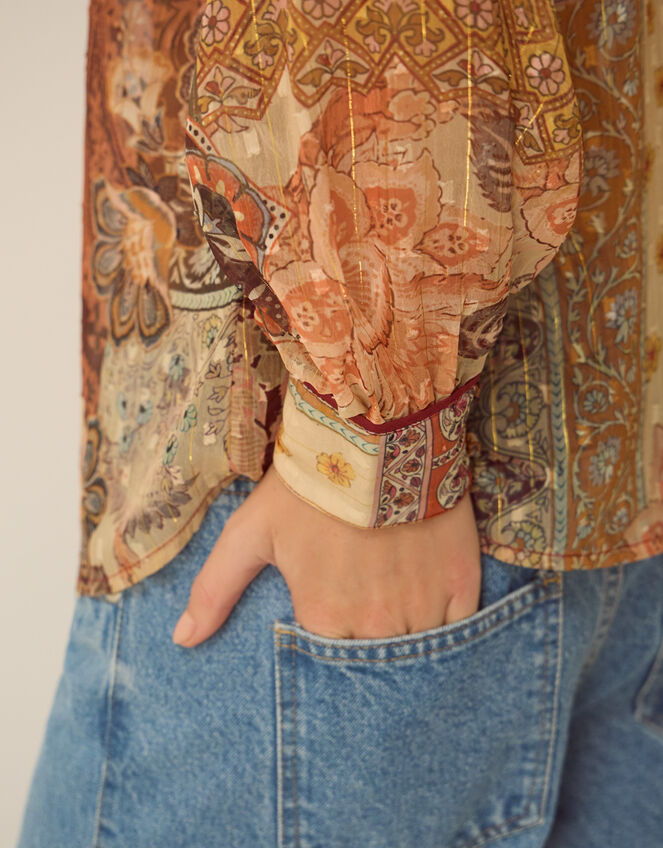 Evelina Sheer Floral Print Top Brown