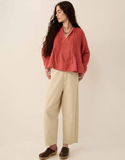 East Elodie Cotton Twill Barrel Leg Trousers, White (WARM IVORY), large