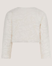 Rose Textured Faux Fur Cardigan, Ivory (IVORY), large