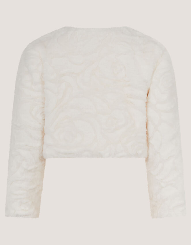 Rose Textured Faux Fur Cardigan, Ivory (IVORY), large