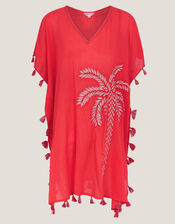 Katie Embroidered Tassel Kaftan, Orange (CORAL), large