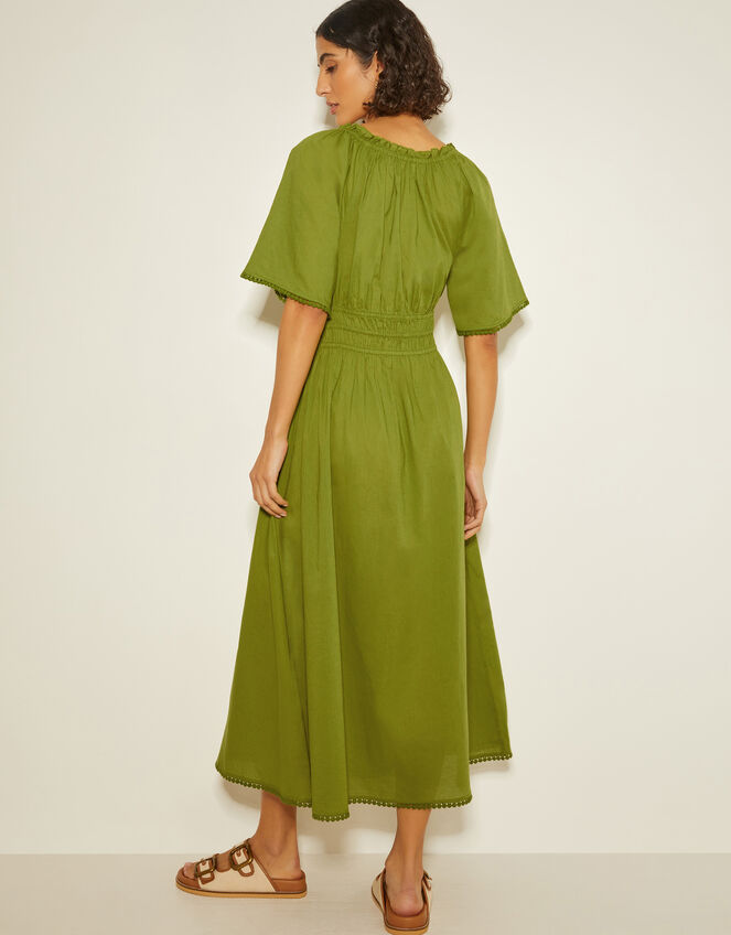 Nora Short Sleeve Cotton Midi Dress, Green (GREEN), large