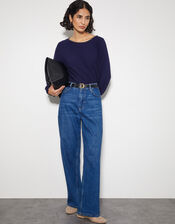 Bliss Bead Neck Jumper, Blue (NAVY), large