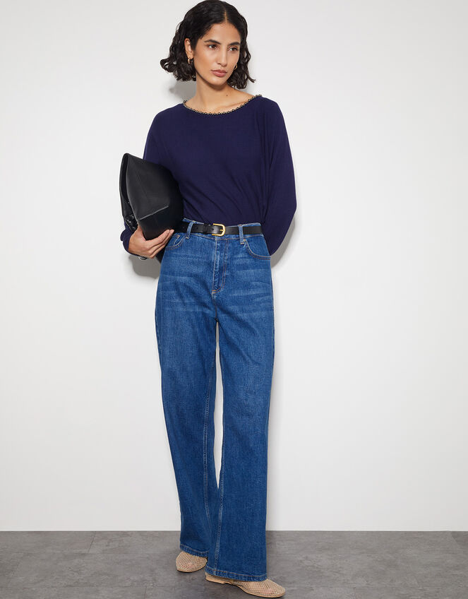 Bliss Bead Neck Jumper, Blue (NAVY), large