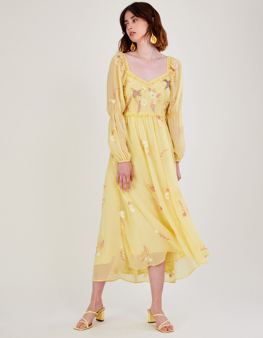 Women Dresses | Heidi Embellished Midi Dress in Recycled Polyester Yellow - BO11395