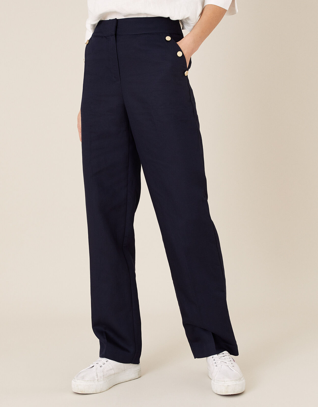 Monsoon navy linen trousers deals