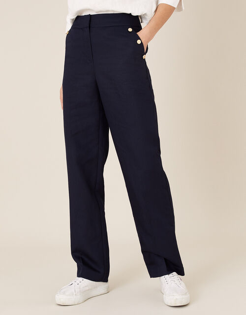 Smart Longer Length Trousers in Linen Blend, Blue (NAVY), large