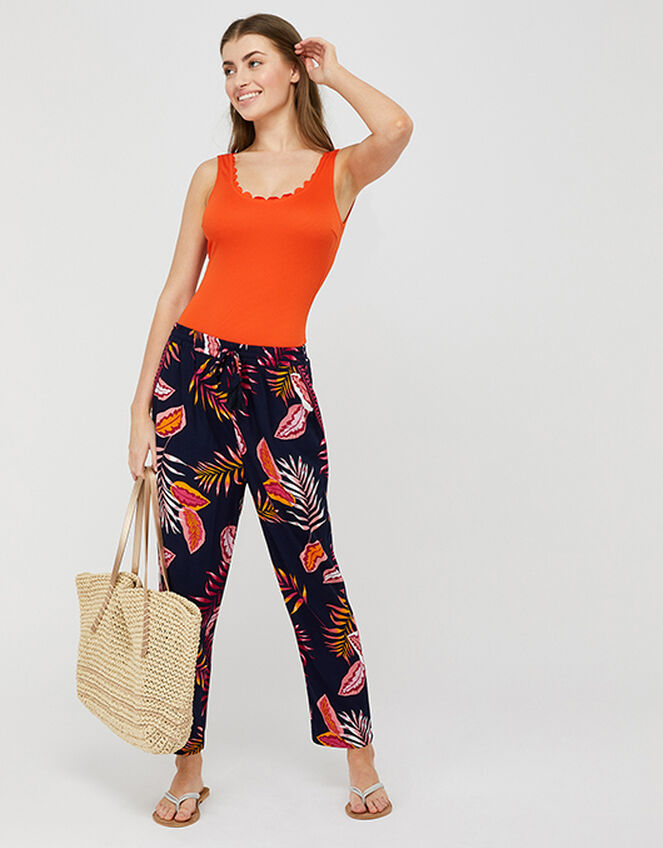 Luma Palm Print Trousers in LENZING™ ECOVERO™, Blue (NAVY), large