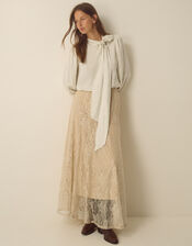 Skyla Jacquard Pussybow Blouse, Ivory (IVORY), large