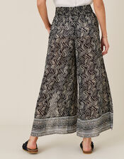 Geometric Print Split Side Culottes, Black (BLACK), large