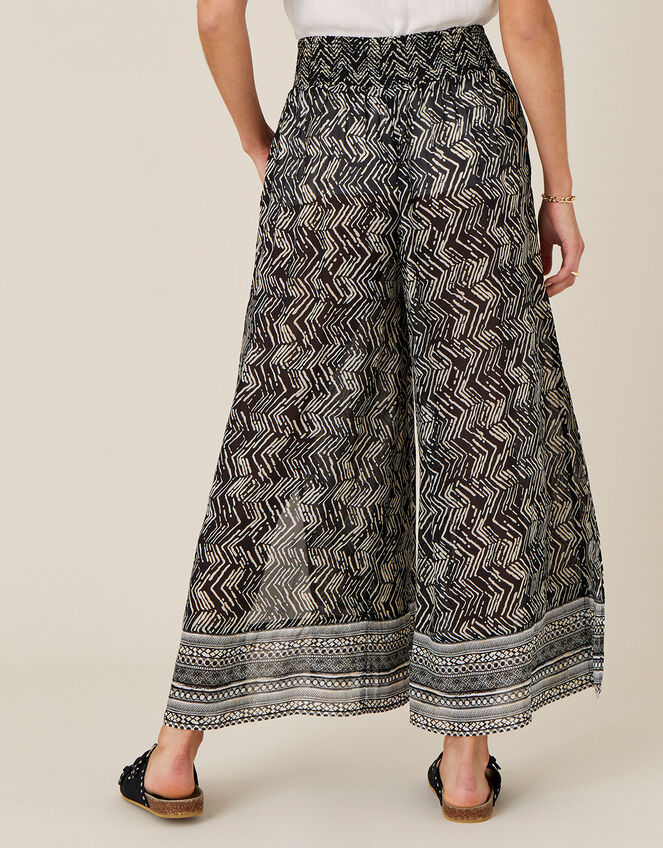 Geometric Print Split Side Culottes, Black (BLACK), large