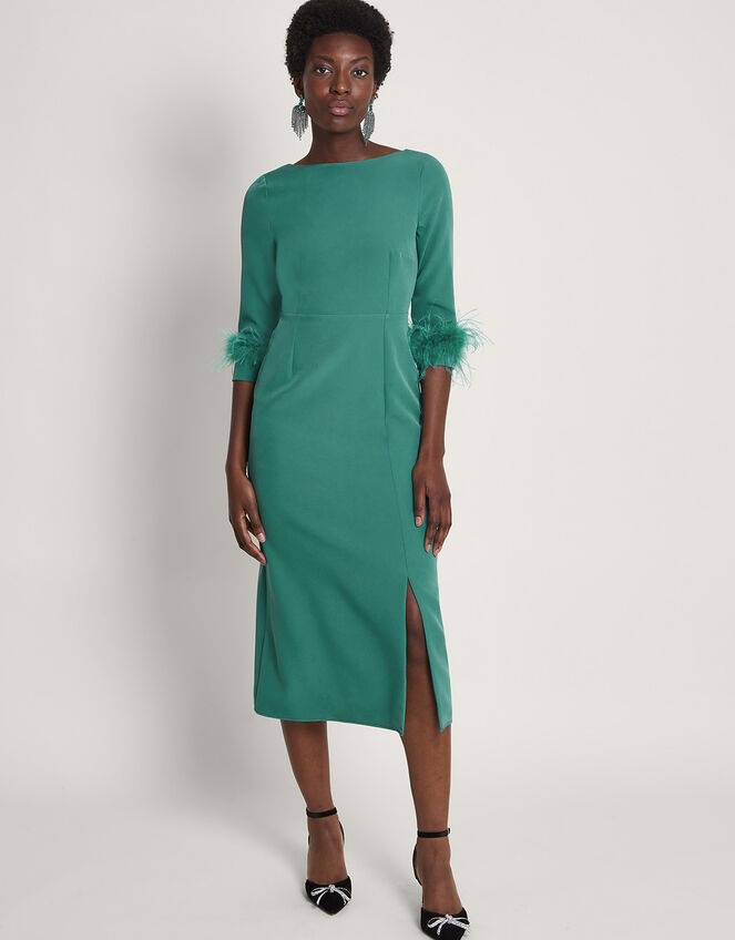 green feather insp maxi dress