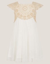 Baby Estella Embroidered Tulle Dress, Gold (GOLD), large